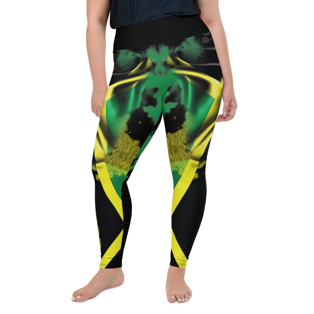 Jamaica Flag Allover Print Plus Size Leggings Queen of Caribbean Leggings Jamaica National Flag