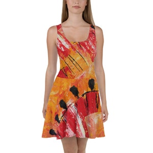 Summer Women’s Skater Dress - Printed Fine Art Dress - Floral Graphic Stylish Dress - Sleeveless Cute Skater Dress