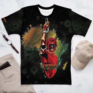 Afrikanisches T-Shirt - Herren Jersey - Shujaa African Map T-shirt - Masai Krieger T-shirt - All Over Print Jersey T-shirts