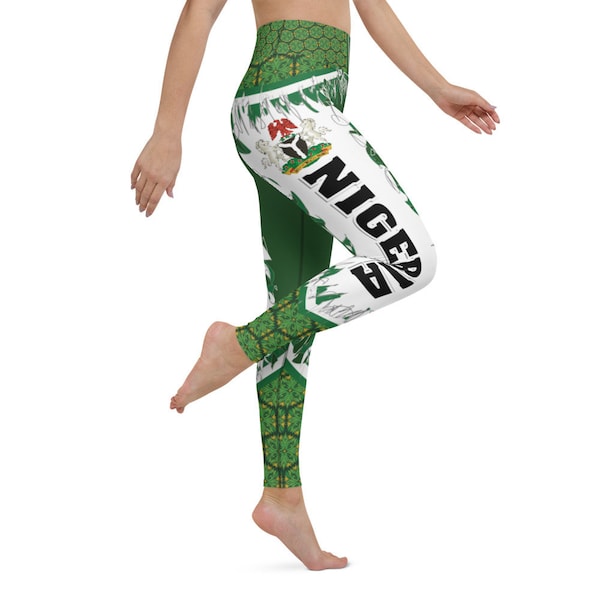Nigeria Flag Yoga Leggings - Women’s Yoga Printed Pants - Fitness Caribbean Queen Leggings - Sport Dim Leggings