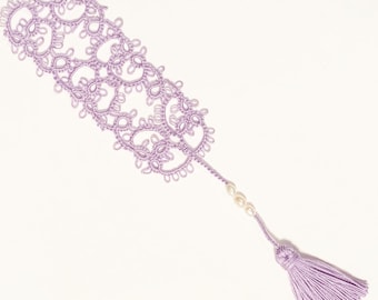 Tatted Lace Bookmark in Violet, with Beaded Tassel, Gift for Teacher or any Reader, Custom Colors Available