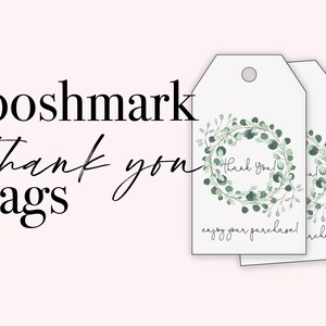 Poshmark グリーンリース水彩サンキューノートタグ // Poshmark または Instagram Mercari のオンライン販売者および再販業者向けのすぐに印刷できるタグ