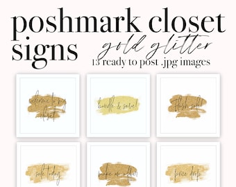 Poshmark Gold Glitter Closet Store Signs // 13 Ready to Post Images for Online Sellers & Resellers for Poshmark or Instagram