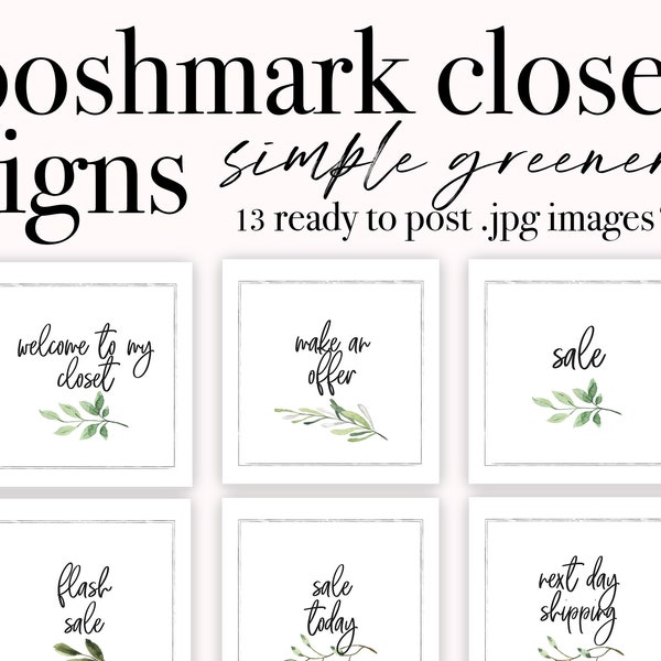 Poshmark Green Wreath Watermark Closet Store Signs //13 Ready to Post Images for Online Sellers & Resellers for Poshmark or Instagram