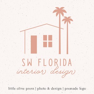 May include: A logo design for a Southwest Florida interior design business. The logo features a stylized house with palm trees and the text "SW FLORIDA interior design".