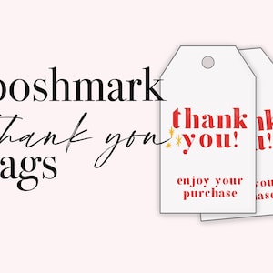 Poshmark のゴールドとレッドのスパークル サンキュー ノート タグ // Poshmark または Instagram Mercari のオンライン販売者と再販業者向けのすぐに印刷できるタグ