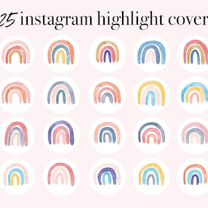 25 Boho Watercolor Rainbow Instagram Highlight Covers, Watercolor Instagram Story Covers for Influencers, Social Media Icons Blog Branding