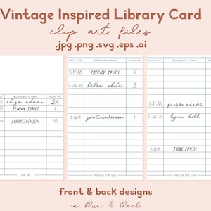 Vintage Inspired Minimalist Boho Style Library Card Clip Art / SVG EPS AI / Abstract Hand Drawn Elements / Commercial Use Included