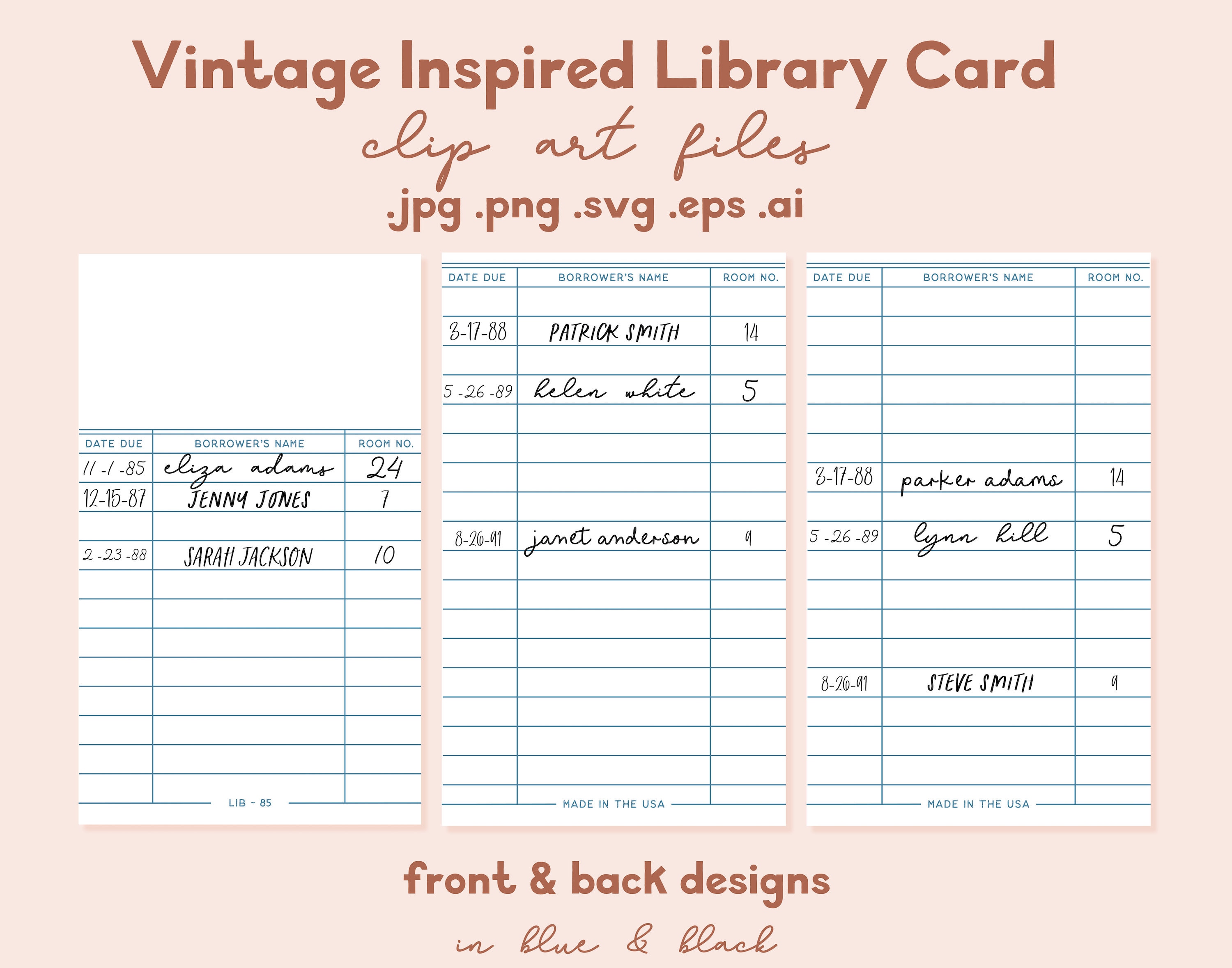 Vintage Inspired Minimalist Boho Style Library Card Clip Art / SVG EPS ...