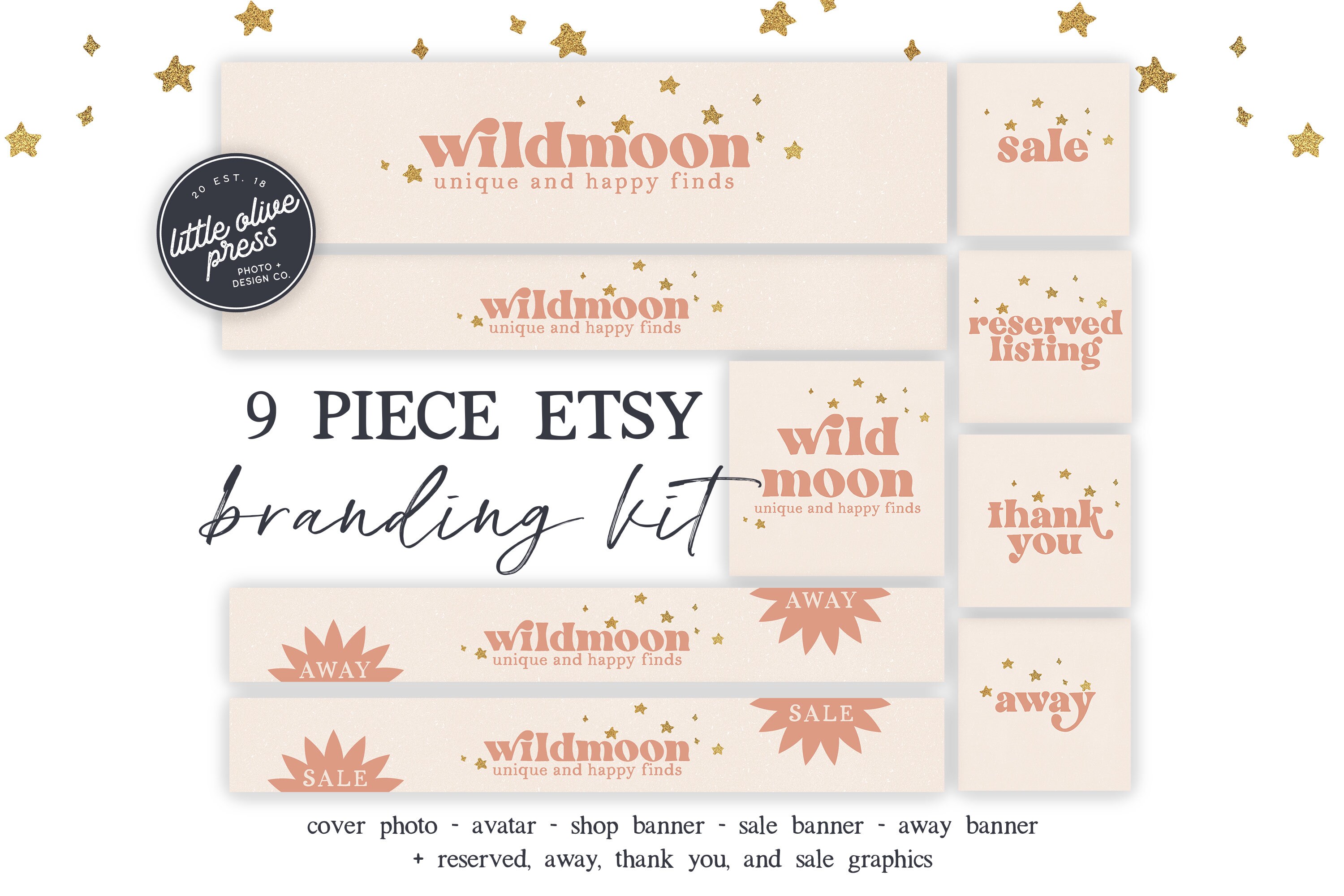 Etsy Branding Kit Etsy Shop Set Retro Front and Glitter Etsy