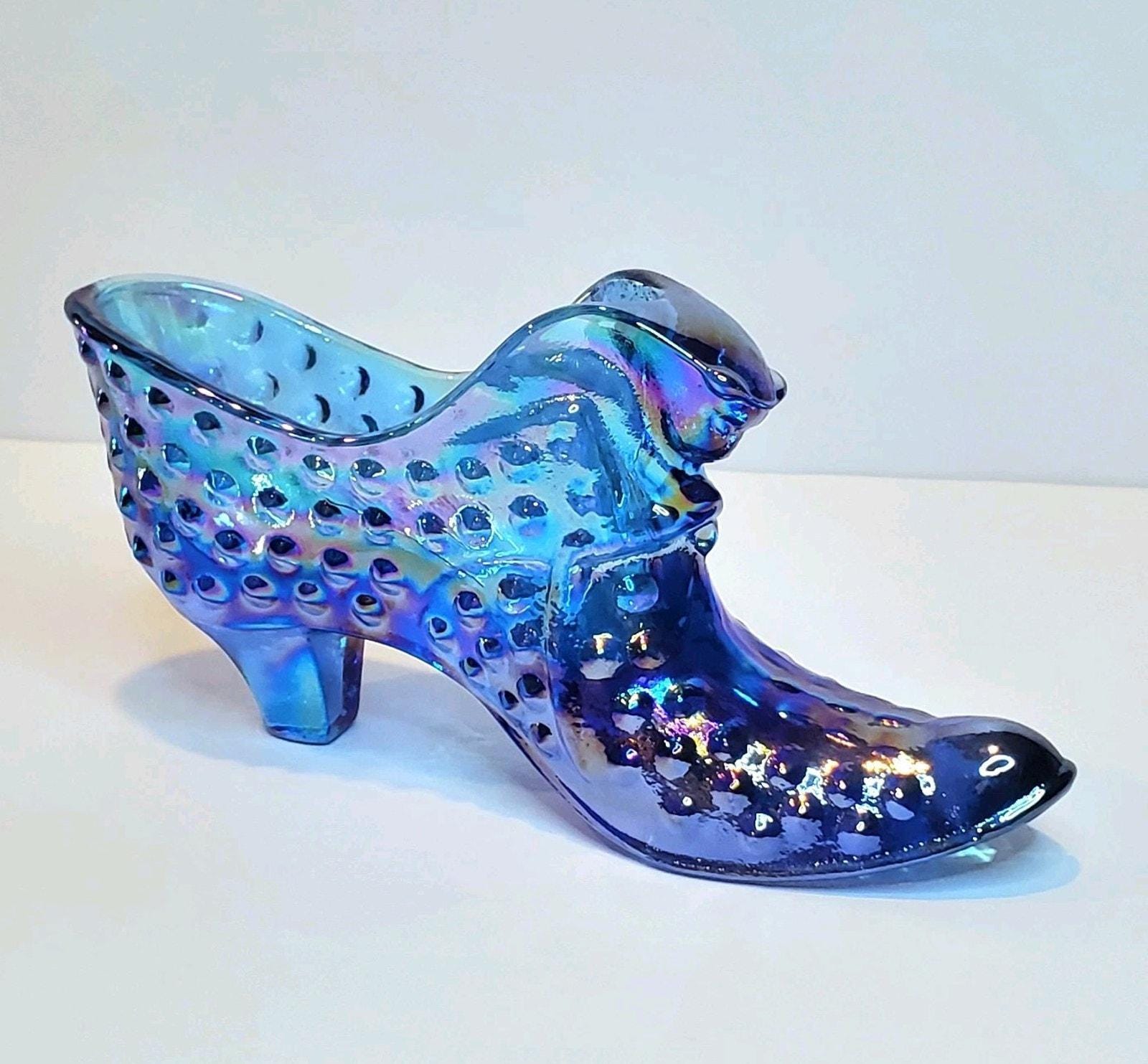 1950代製 FENTON フェントン キャットシューズ 靴 ホブネイル Vintage FENTON BLUE Hobnail Glass Shoe With Cats Head