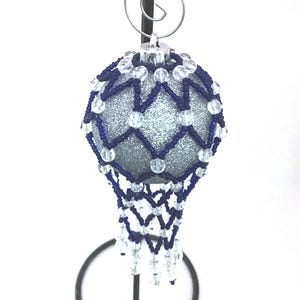 Blue & White Ornament, Czech beads with Crystal accents Christmas Ornament Decoration, Handmade Beadwork for Holiday Decor