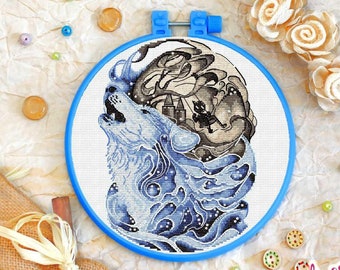 Wolf Totem cross stitch kit *** FREE SHIPPING counted cross embroidery kit DIY wall art easy craft kit cross stitch wolf embroidery pattern