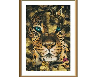 Prince of the Savannah cross stitch embroidery kit *** FREE SHIPPING big cat embroidery leopard cross stitch kit DIY cheetah wall art wild