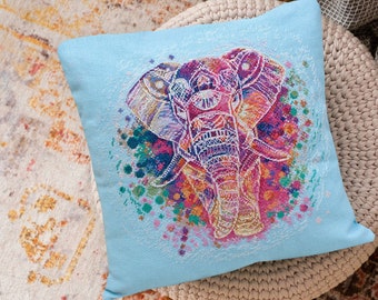 Elephant pillow cross-stitch kit *** FREE SHIPPING easy pillow embroidery kit for adults india style elephant pillow front embroidery kit