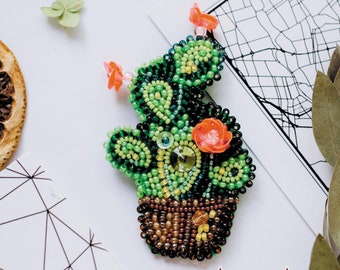 Cactus brooch bead embroidery kit *** FREE SHIPPING brooch beading kit DIY jewelry creating kit handmade brooch cactus lover gift for her