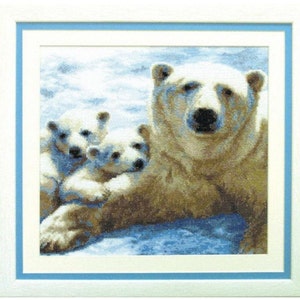 Polar Family cross stitch embroidery kit *** FREE SHIPPING white bear family embroidery kit polar bear counted cross kit North animal