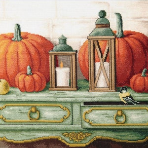 Autumn Gift cross stitch embroidery kit *** FREE SHIPPING pumpkin embroidery kit DIY halloween wall art counted cross embroidery pattern kit