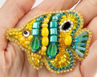 Kit de bordado de abalorios de broche de pez *** ENVÍO GRATIS kit de abalorios de broche de pez tropical kit de abalorios de pez ángel amarillo y azul kit de broche DIY