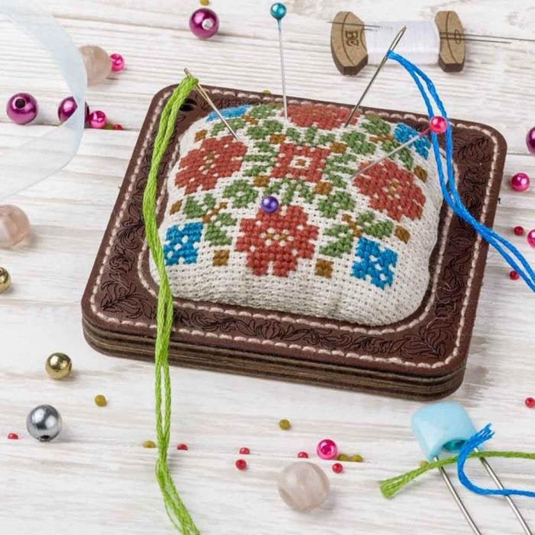 Vintage Pattern Pin Cushion Embroidery Kit FREE SHIPPING Handmade Pin Cushion Cross Stitch