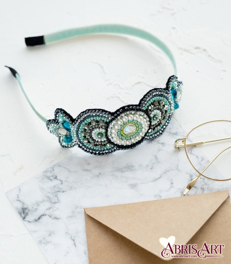 Mint Arabesque headpiece bead embroidery kit *** FREE SHIPPING headband beading embroidery kit handmade jewelry DIY kit fascinator beading