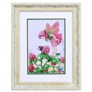 Clover Fairy bead embroidery kit *** FREE SHIPPING cute pink fairy beading kit Trifolium pratense flowers and butterfly fairy embroidery kit