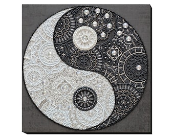 Equilibrium bead embroidery kit *** FREE SHIPPING beading kit black and white embroidery design yin yang wall decor DIY mandala