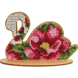 Magnolia Swan beading on plywood base kit ** FREE SHIPPING flower bird beading on wooden blank DIY home decor easy craft kit bead embroidery