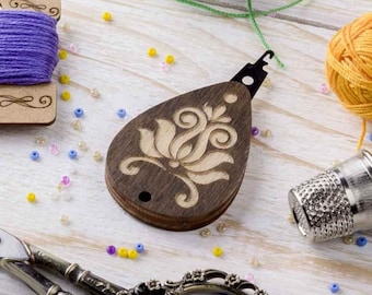 Floral plywood needle threader *** FREE SHIPPING cute plywood threader for embroidery and sewing needles tool gift for dressmaker embroidery