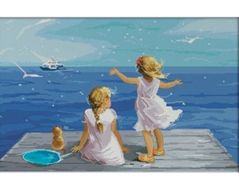 Sea of Dreams cross stitch embroidery kit * FREE SHIPPING sea view embroidery cross stitch design vacations wall art embroidery kit blue sea