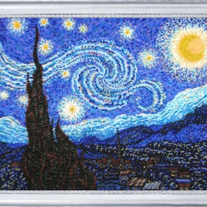 Starry Night bead embroidery kit *** FREE SHIPPING Van Gogh starry night embroidery kit symbolism bead embroidery kit classic art wall decor