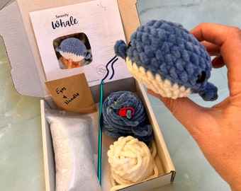 DIY Whale Crochet Kit - Plush Yarn, Youtube video link, step-by-step tutorial, all materials included