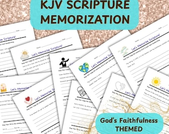 Folhas de Exercícios Bíblicos para Memorização das Escrituras - Fidelidade de Deus - 10 Páginas/Versículos - Versão King James - Estudo Devocional Cristão em PDF
