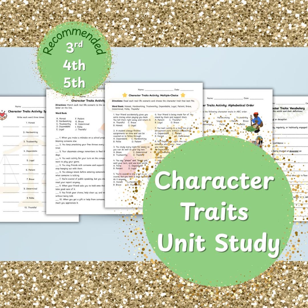 Positive Character Traits Unit Study Printable Bundle 3rd 4th 5th Grade ...