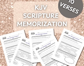 Folhas de Exercícios para Memorização das Escrituras - 10 Páginas/Versículos - Versão King James - Unidade de Estudo em PDF para Memorização da Bíblia