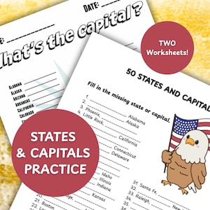 Werkblad Staten en hoofdsteden: Amerikaanse aardrijkskundequiz (digitale download)