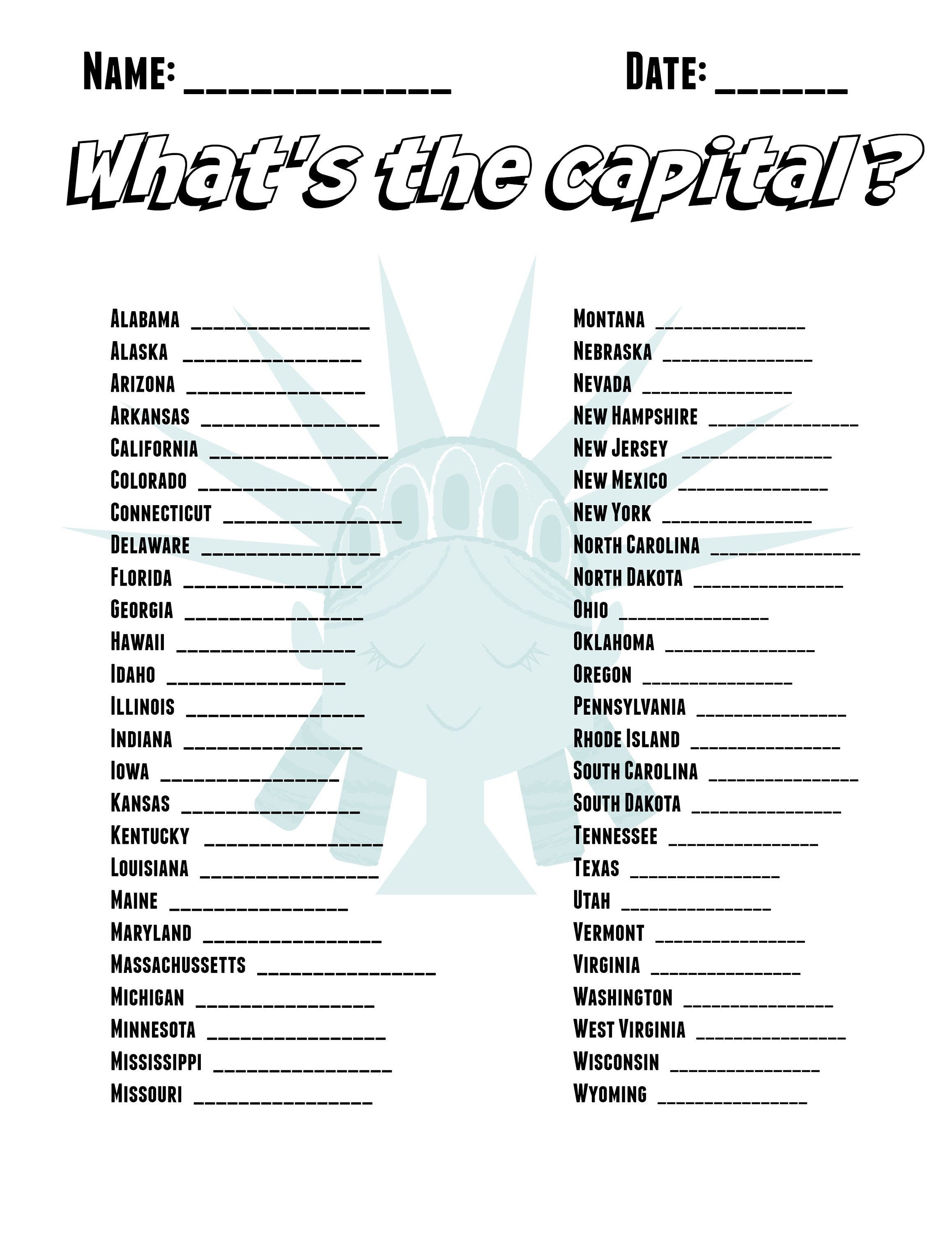 Geography States and Capitals Students Fill In the | Etsy