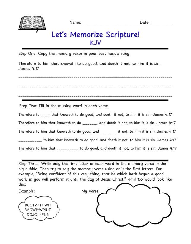 Scripture Memory Pdf Scripture Memorization Worksheets - 10 Pages/verses - KJV - Bible ...