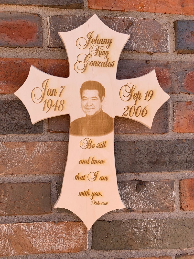 Personalized Photo Memorial Cross Engraved Wood Photo Etsy