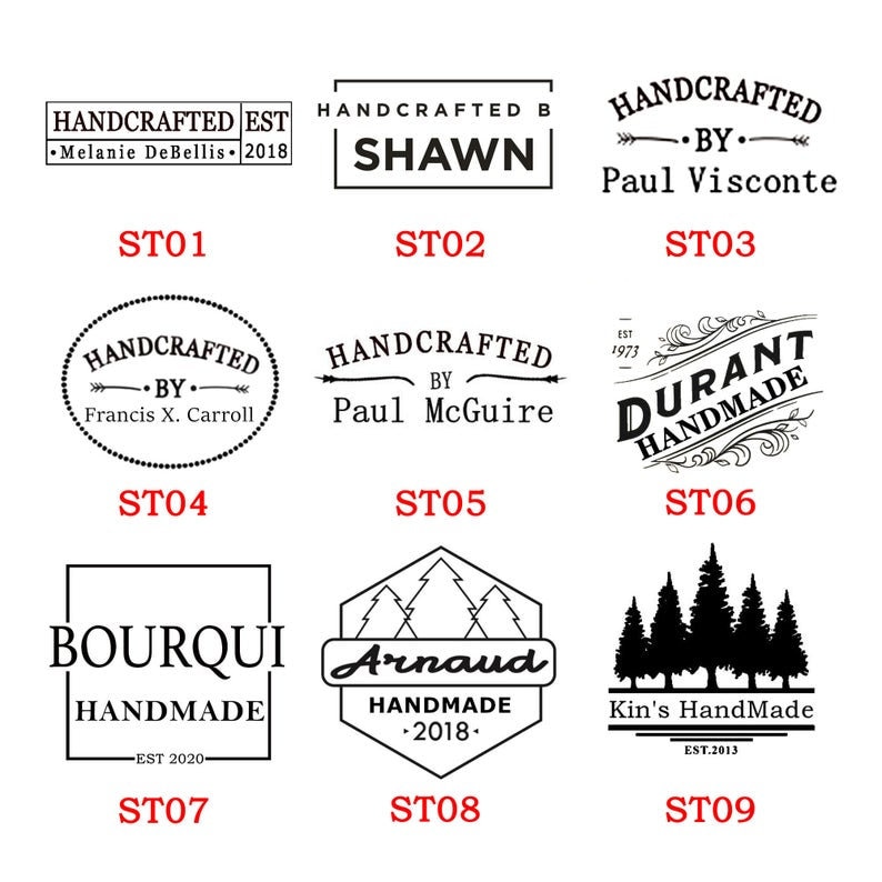 Puede incluir: Nueve dise&ntilde;os de logo diferentes para productos hechos a mano. Los logotipos presentan varios estilos, incluyendo basados en texto, ilustrativos y decorativos. Algunos logotipos incluyen el nombre del fabricante, mientras que otros presentan un eslogan o una fecha.