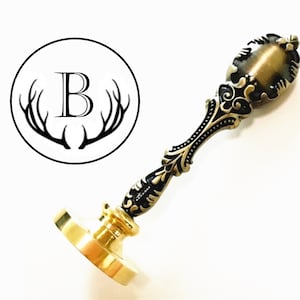 Initiaal met Antler Wax Seal Stamp - Custom Wax Seal Kit - Uitnodiging seal stempel - Bruiloft sealing wax stempel - Antler seal stempel