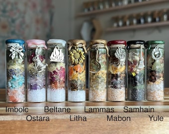 Wheel of the Year Spell Jars | Imbolc, Ostara, Beltane, Litha, Lammas, Mabon, Samhain, Yule