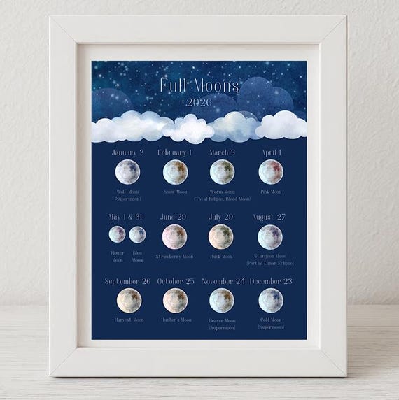 Full Moon Calendar 2026 Digital Printable Download PDF - Etsy