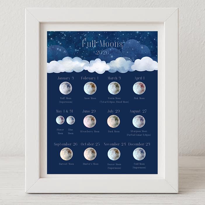 Full Moon Calendar 2026 Digital Printable Download PDF - Etsy