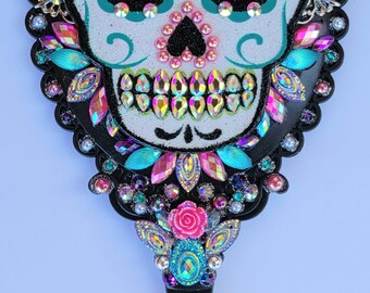 Fanciful Red Sugar skull mirror