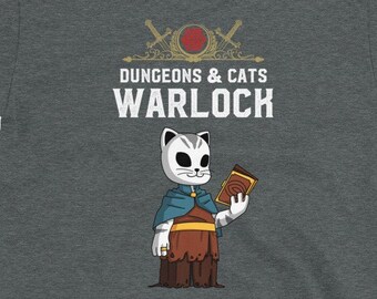 Dungeons and Cats Shirt, Warlock Shirt, DnD Cats, RPG D20 Fantasy Roleplaying, Tabletop Gamer Shirt, Unisex T-Shirt