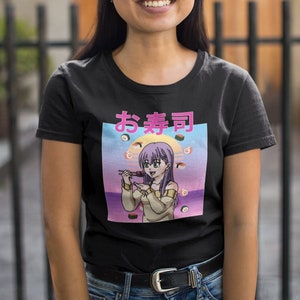 Japanese Shirt Kawaii Anime Girl Sushi Lover Gift, Anime Shirt, Sushi Lover Shirt, Funny Retro Japan 90s tshirt, Unisex T-Shirt