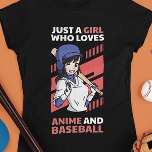 Just a Girl who Loves Anime and Baseball Shirt, Japanese Anime Gift, Funny Baseball Shirt, Japan Kawaii Sport Shirt, Unisex T-Shirt
