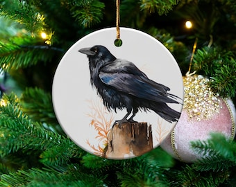 Aquarell Rabe Ornament, Vogel Kunst Dekor, Krähe Liebhaber Geschenk, Natur inspirierte Dekoration, gotische Weihnachtsverzierung, einzigartiges Weihnachtsgeschenk