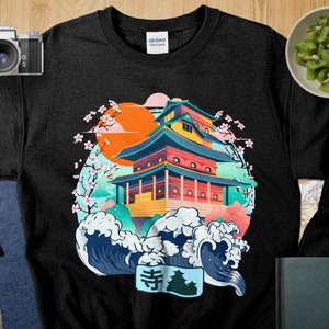 Vibrant Japanese Temple Art T-Shirt, Colorful Aesthetic Tee, Cultural Heritage, Unisex Graphic Shirt, Gift for Travel Lovers image 2
